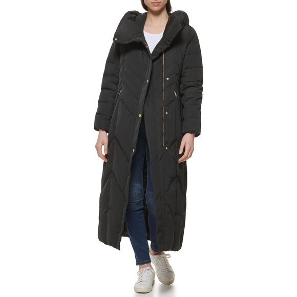 Cole Haan Women's Long Maxi Puffer Coat Hood S Small Down Quilted NEW - Picture 3 of 14